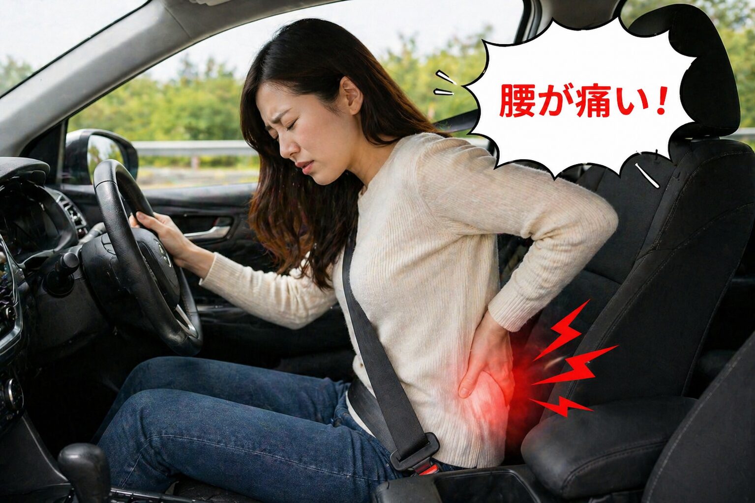 長距離ドライブで腰が痛くなるイメージ