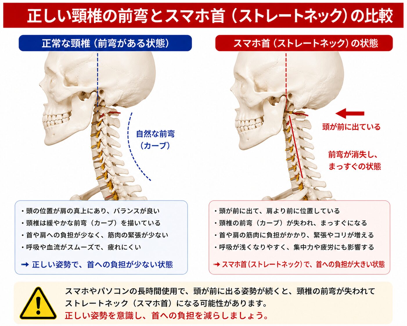 スマホ首と正常の比較