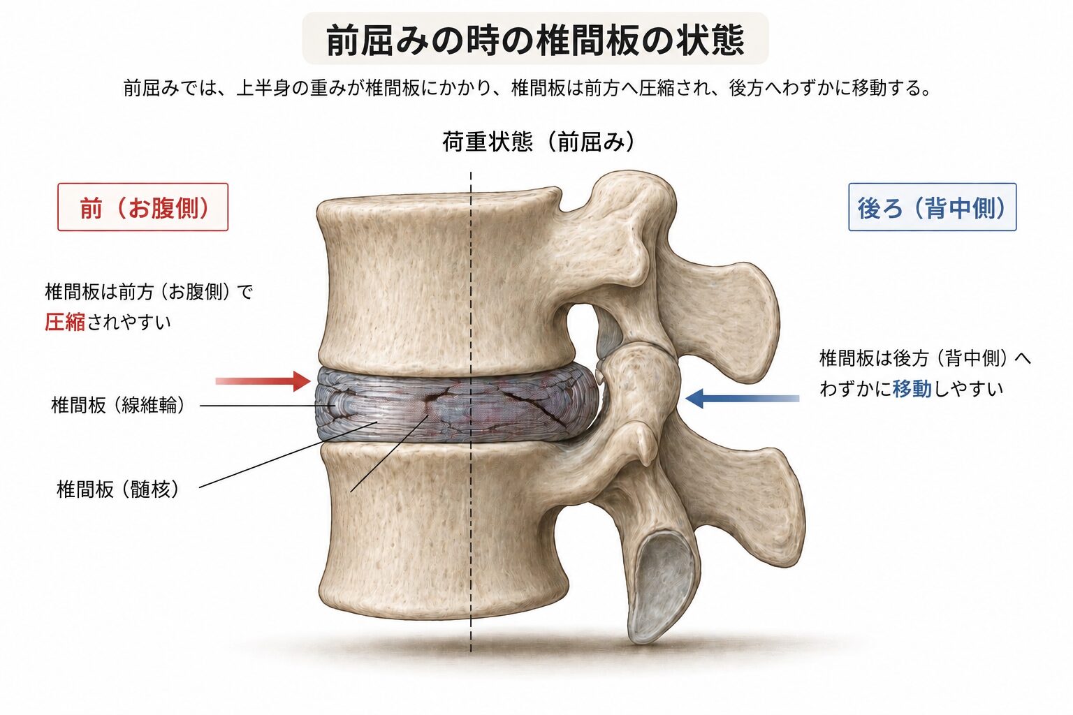 前かがみの椎間板
